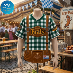 Wisconsin Brats Oktoberfest Green Gingham Lederhosen Jersey 2026 5 13 3