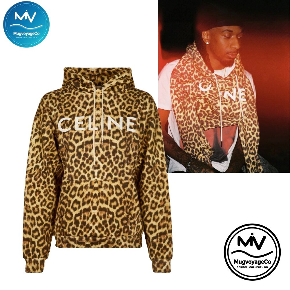 Celine Logo Leopard Print Brown Pullover Hoodie 2026