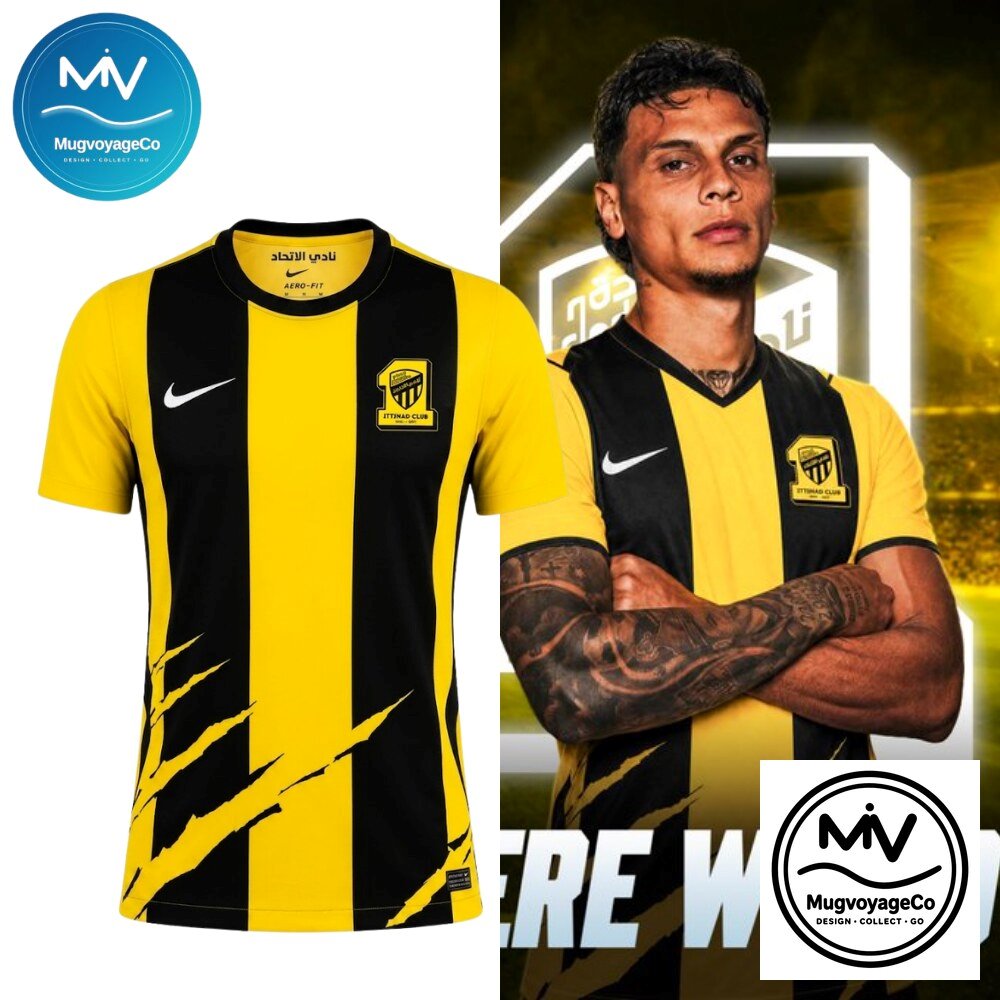 Al-Ittihad Yellow and Black Claw Stripe Soccer Jersey 2026
