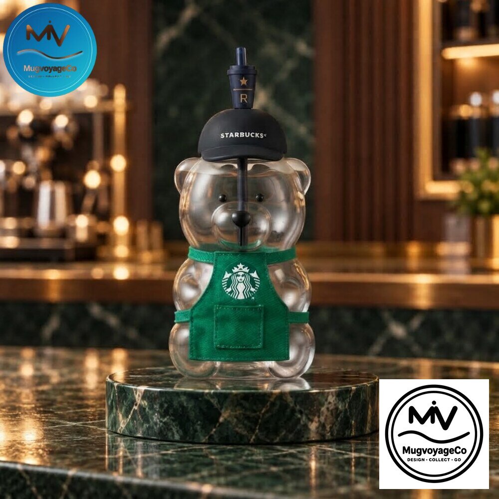 Starbucks Bearista Green Apron Glass Water Bottle with Straw 2026