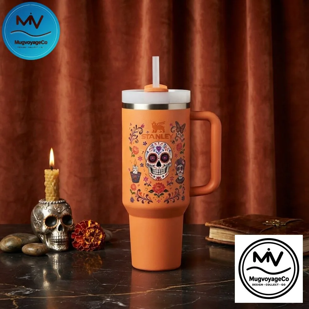Stanley Quencher H2.0 FlowState Day of the Dead Sugar Skull Orange Tumbler 2026
