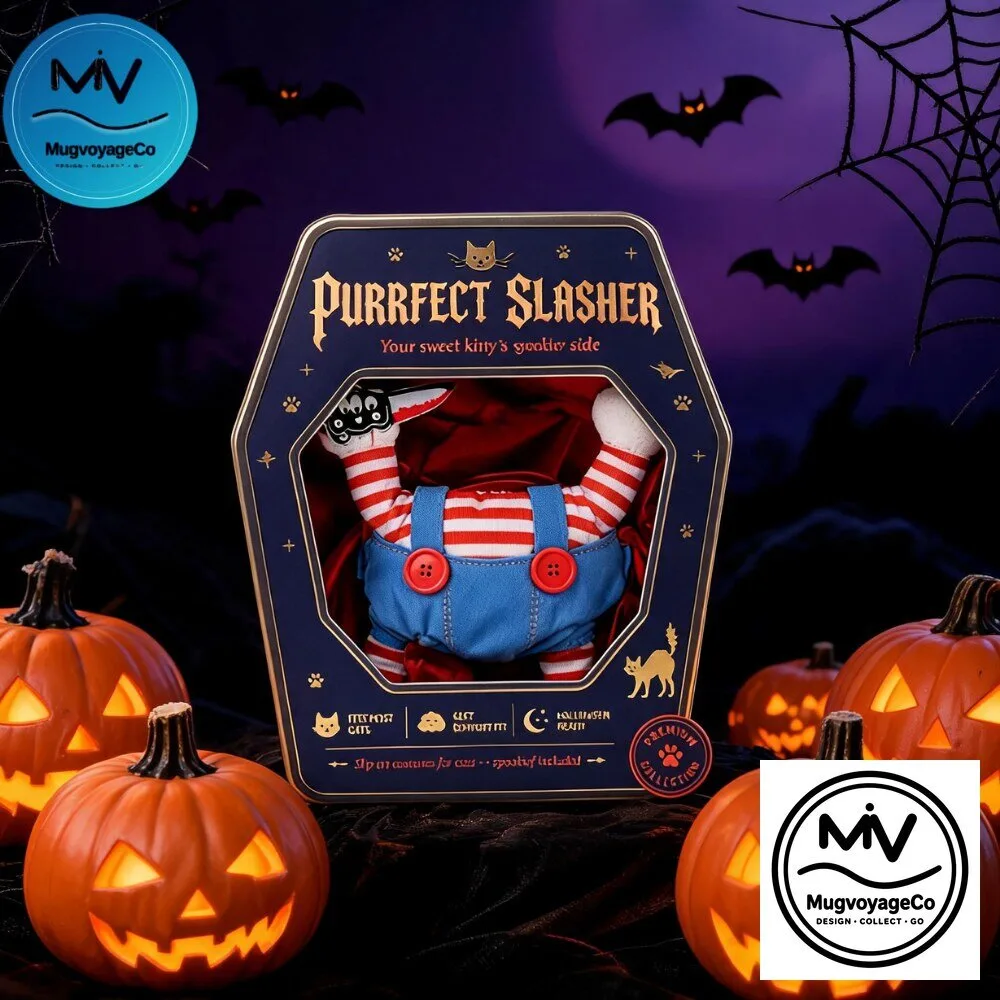 Purrfect Slasher Scary Doll Pet Costume Chucky-inspired Halloween outfit for cats and small dogs